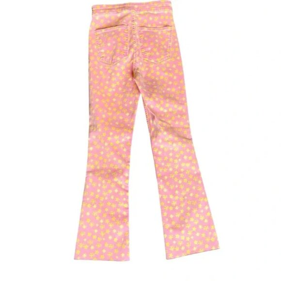 🦋 NWT 🌸 ZARA High Waist Stretch Flared Leg Flower Print Jeans Pink Yellow Sz 0 - Picture 4 of 7